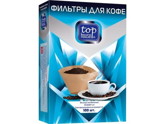 Фильтры для кофеварок TOP HOUSE неотбеленные, размер "1 х 4", 100 шт.